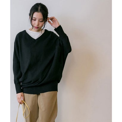 アットワン atONE Vネックドルマン綿ニット （BLACK）｜詳細画像
