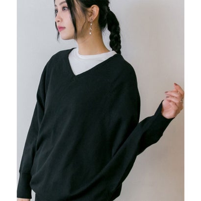 アットワン atONE Vネックドルマン綿ニット （BLACK）｜詳細画像