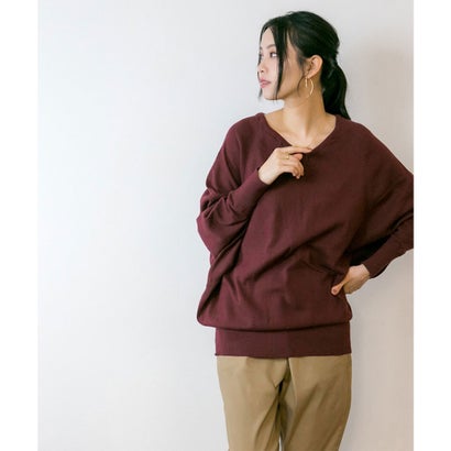 アットワン atONE Vネックドルマン綿ニット （BURGUNDY）｜詳細画像