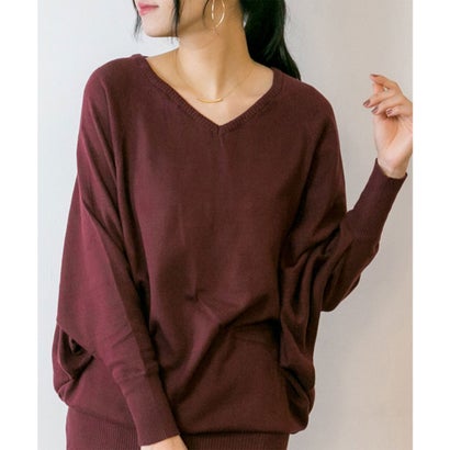 アットワン atONE Vネックドルマン綿ニット （BURGUNDY）｜詳細画像
