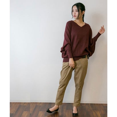 アットワン atONE Vネックドルマン綿ニット （BURGUNDY）｜詳細画像