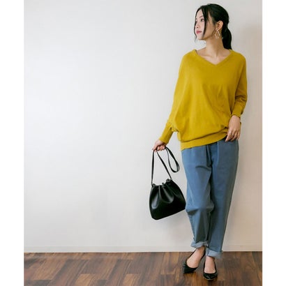 アットワン atONE Vネックドルマン綿ニット （MUSTARD）｜詳細画像