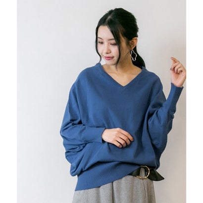 アットワン atONE Vネックドルマン綿ニット （BLUE）｜詳細画像