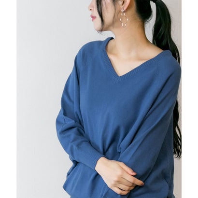 アットワン atONE Vネックドルマン綿ニット （BLUE）｜詳細画像