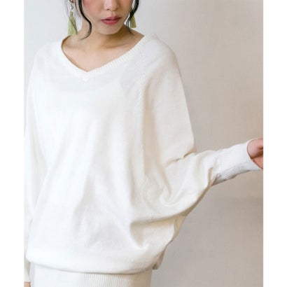 アットワン atONE Vネックドルマン綿ニット （WHITE）｜詳細画像