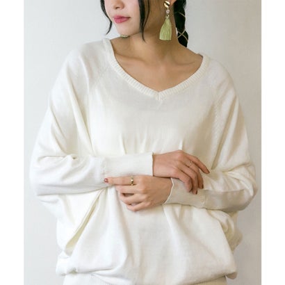 アットワン atONE Vネックドルマン綿ニット （WHITE）｜詳細画像