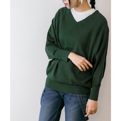 アットワン atONE Vネックドルマン綿ニット （DARK_GREEN）｜詳細画像