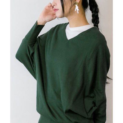 アットワン atONE Vネックドルマン綿ニット （DARK_GREEN）｜詳細画像