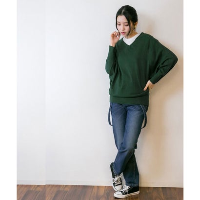 アットワン atONE Vネックドルマン綿ニット （DARK_GREEN）｜詳細画像