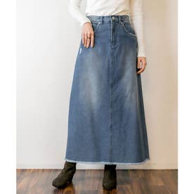 ダメージデニムAラインスカート （BLUE）