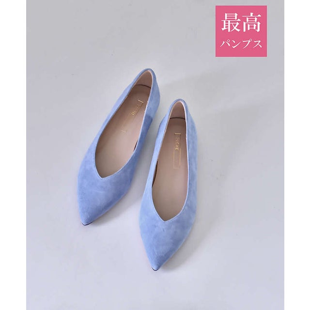 【最高パンプス/1cmヒール】美脚×快適 ポインテッドフラットパンプス （ブルーグレー）