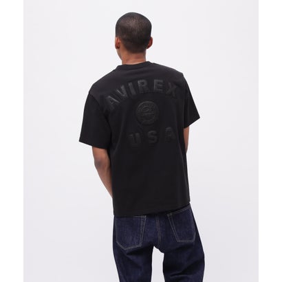アヴィレックス AVIREX 《50th Anniversary》LEATHER PATCHED VARSITY T－SHIRT / レザー パッチド バーシティ 半袖T （ネイビー）｜詳細画像