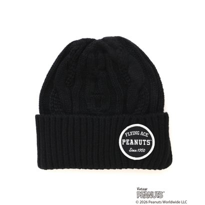 ★×PEANUTS CABLE KNIT CAP （ブラック）｜詳細画像