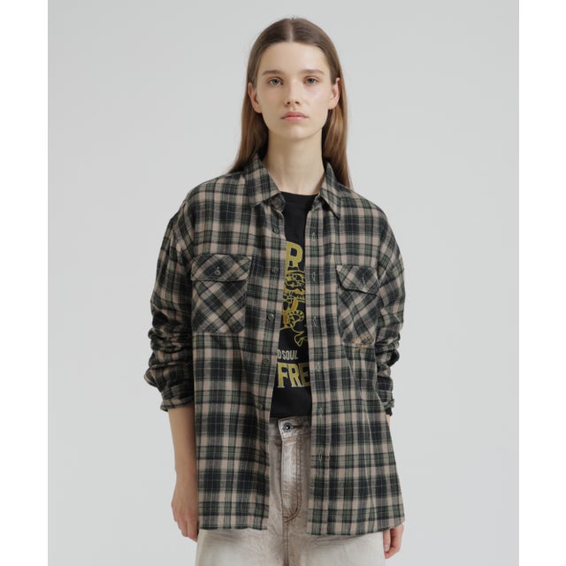 L－L／S CHEMICAL WASH CHECK SHIR （ライトブラウン4）