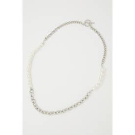 FAUX PEARL×CHAIN NECKLACE SLV