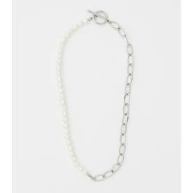 FAUX PEARL×CHAIN NECKLACE SLV