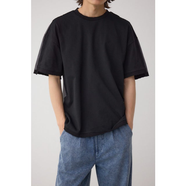 前後配色切り替えトップス BLK