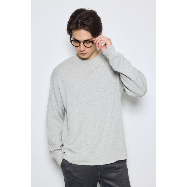 ハニカムクルーネックニットトップス T.GRY