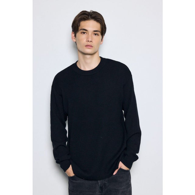 ハニカムクルーネックニットトップス BLK