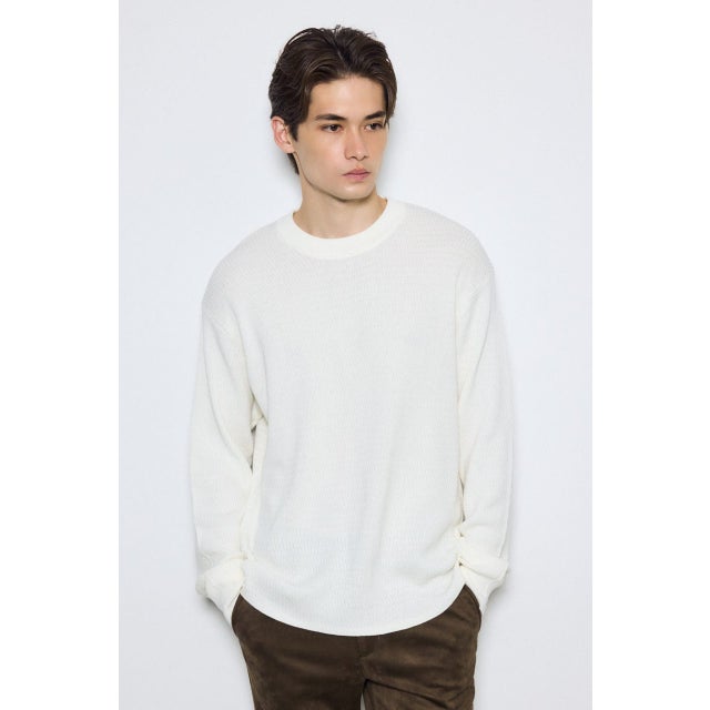 ハニカムクルーネックニットトップス O/WHT1