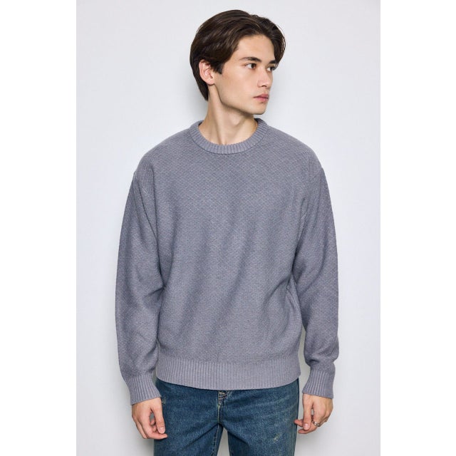 テクスチャークルーネックニットトップス L/GRY1