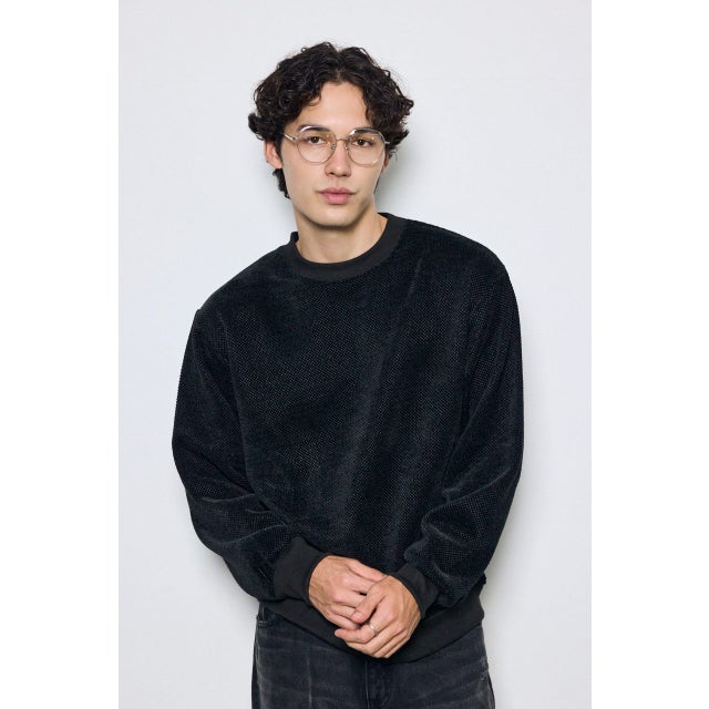 モールカットソー長袖トップス BLK