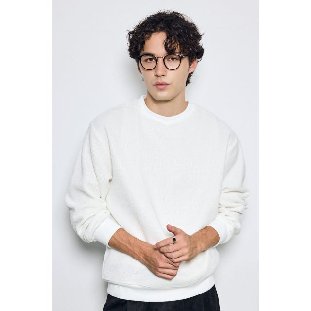 モールカットソー長袖トップス WHT