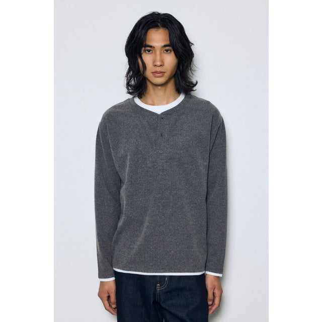 フェイクレイヤードヘンリーネックトップス T.GRY