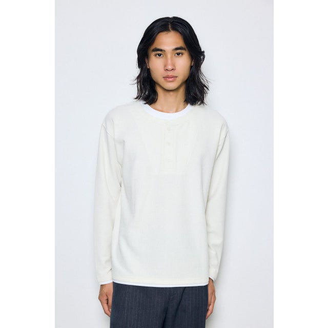 フェイクレイヤードヘンリーネックトップス WHT