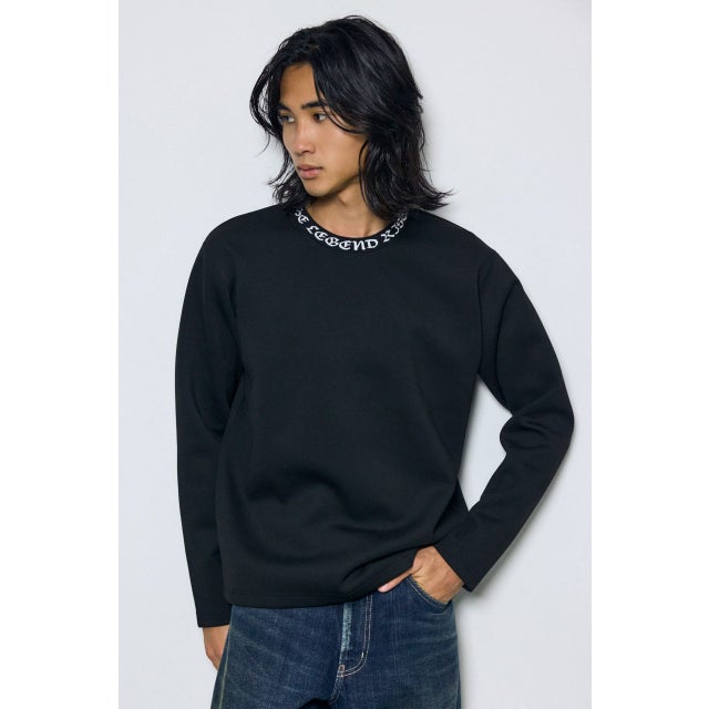 ネックロゴジャガードトップス BLK