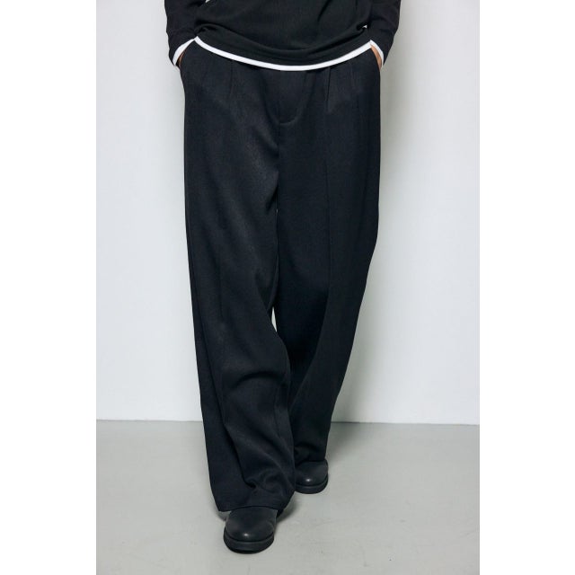 ウールライクツータックワイドパンツ BLK