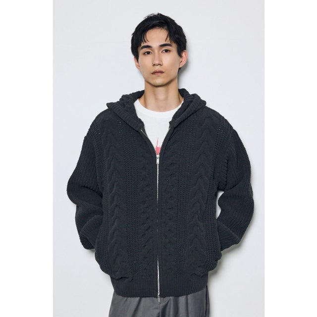 ジップアップニットフーディー GRY