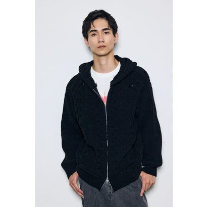 ジップアップニットフーディー BLK｜詳細画像