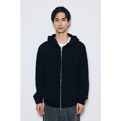ジップアップニットフーディー BLK｜詳細画像