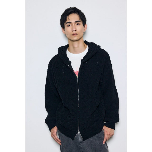 ジップアップニットフーディー BLK