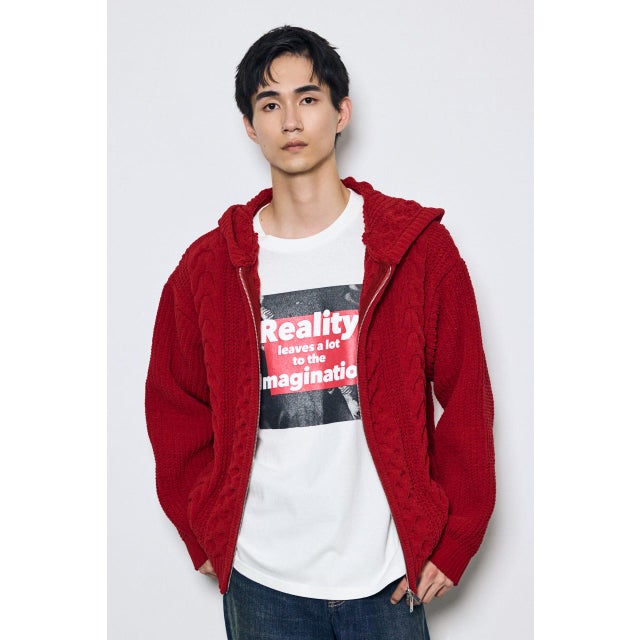ジップアップニットフーディー D/RED3