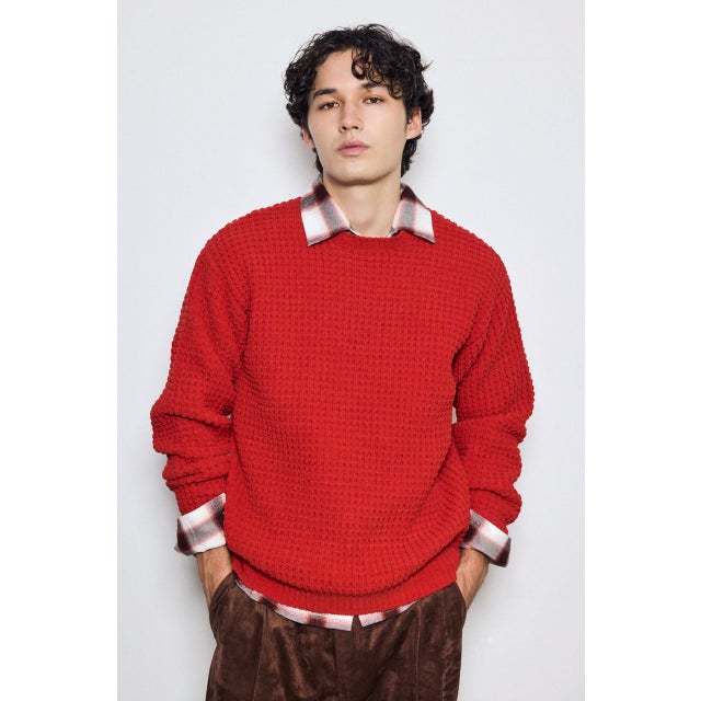 ワッフル編みニットトップス D/RED3