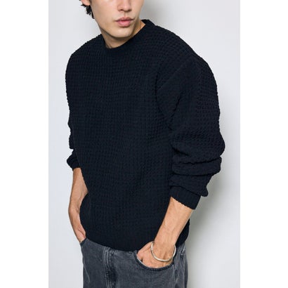 ワッフル編みニットトップス BLK｜詳細画像