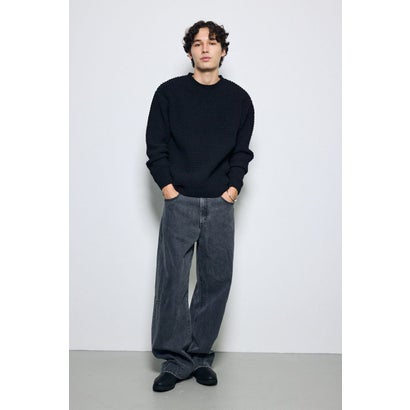 ワッフル編みニットトップス BLK｜詳細画像