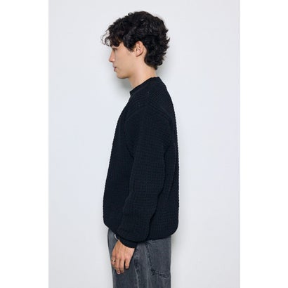 ワッフル編みニットトップス BLK｜詳細画像