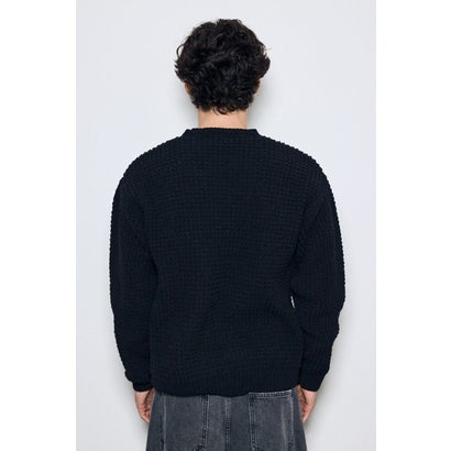 ワッフル編みニットトップス BLK｜詳細画像