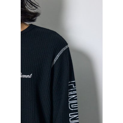 ワッフル長袖グラフィックトップス BLK｜詳細画像
