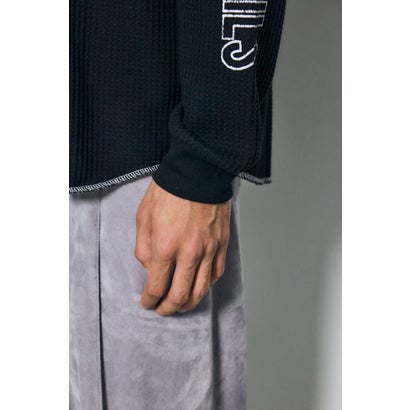 ワッフル長袖グラフィックトップス BLK｜詳細画像