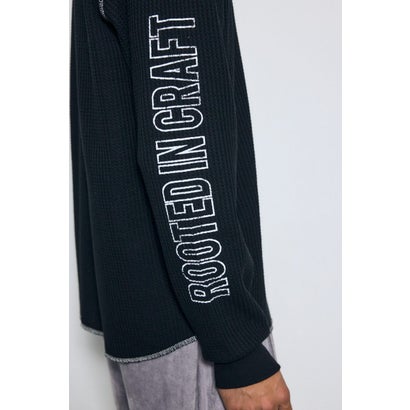 ワッフル長袖グラフィックトップス BLK｜詳細画像