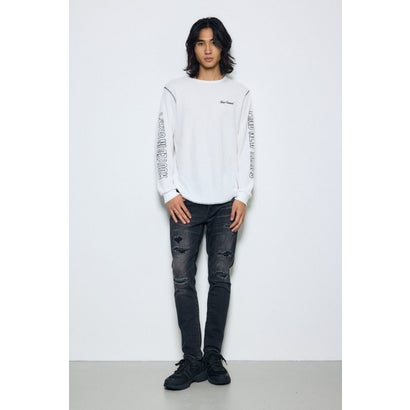 ワッフル長袖グラフィックトップス BLK｜詳細画像