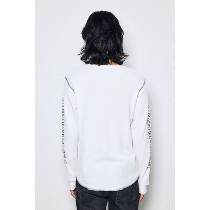ワッフル長袖グラフィックトップス BLK｜詳細画像