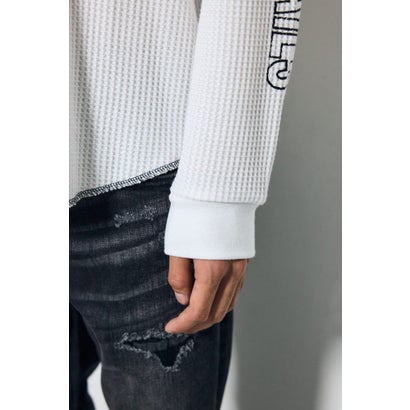 ワッフル長袖グラフィックトップス BLK｜詳細画像