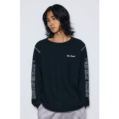 ワッフル長袖グラフィックトップス BLK｜詳細画像