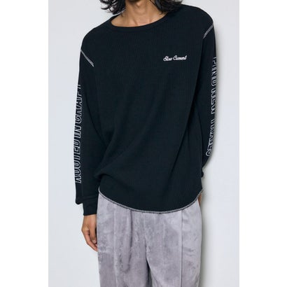 ワッフル長袖グラフィックトップス BLK｜詳細画像