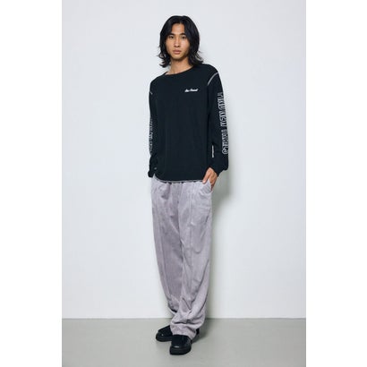 ワッフル長袖グラフィックトップス BLK｜詳細画像